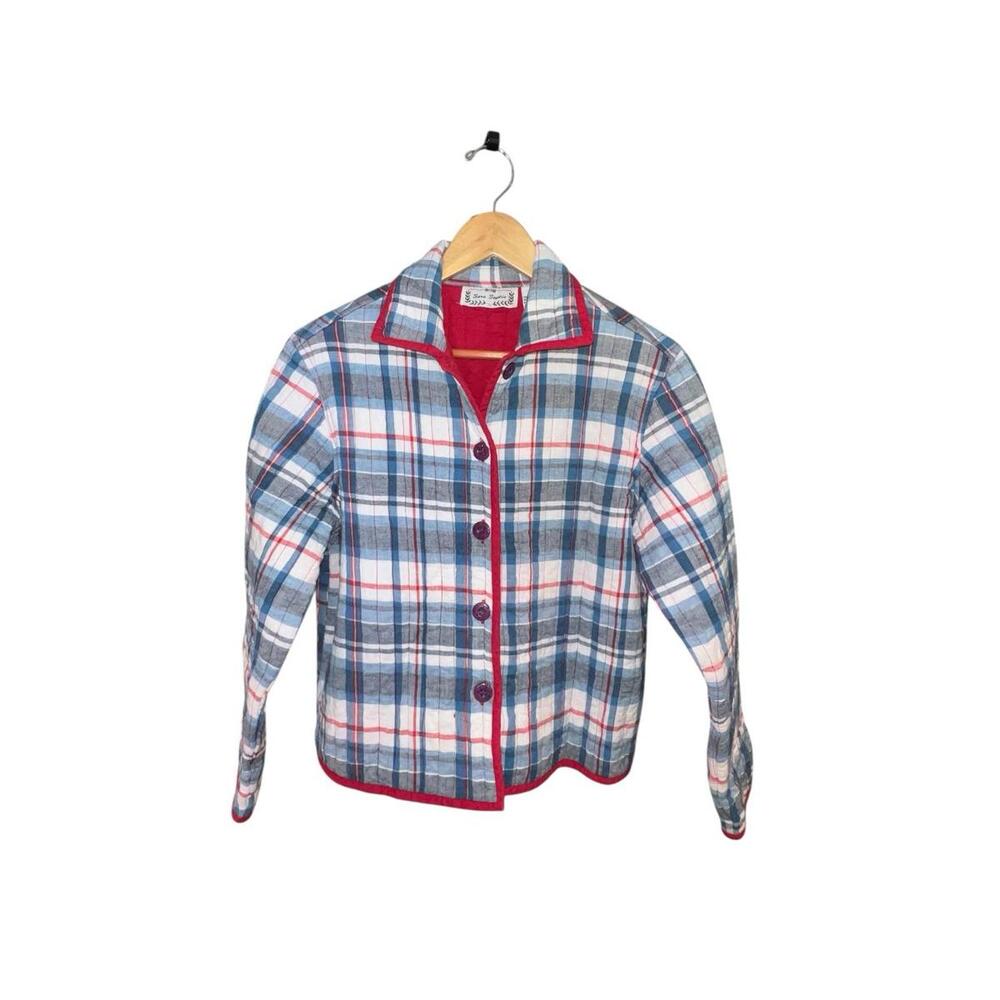 Sara Studio‎ Plaid Quilted Jacket Blue Red Cotton Button Front Shacket Women’s S